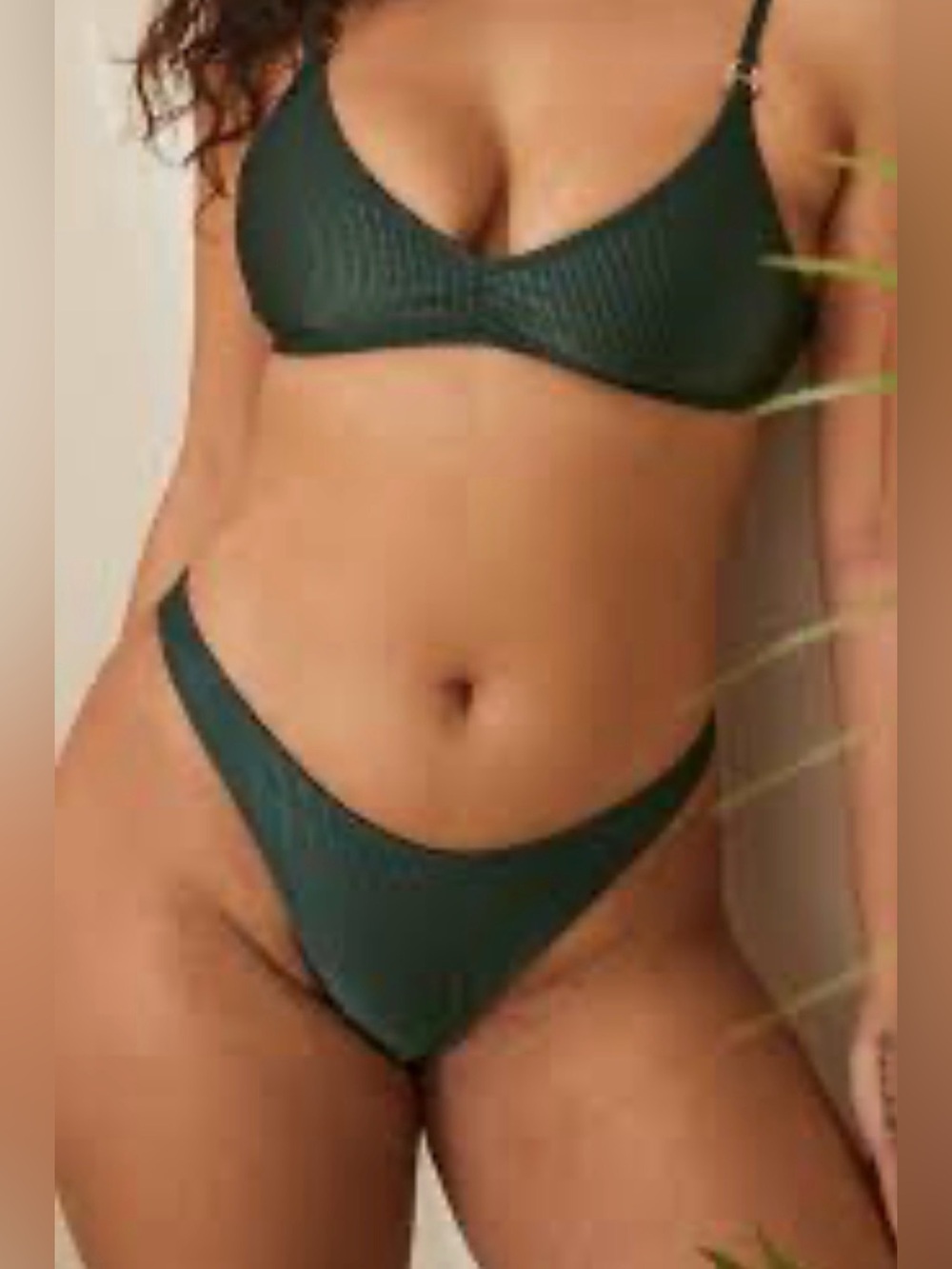 NWT aerie (M) Shine Ribbed Bikini Set Dark Green - Picture 1 of 7